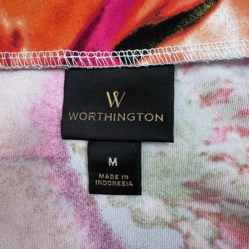 Worthington Women’s Medium Skirt White Pink Floral Hawaiian Tropical Bright